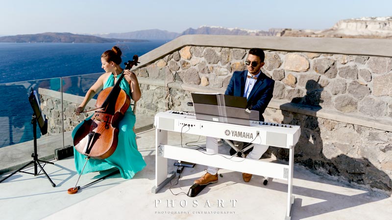 Wedding in Santorini, Duo Piano and Cello, Phosart Photography