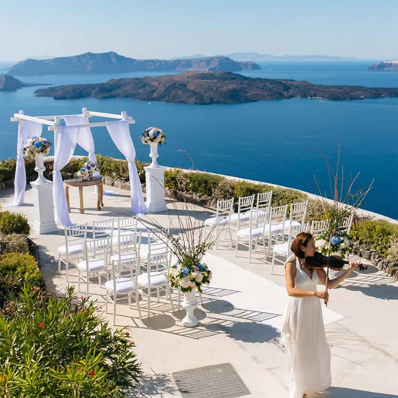 Wedding in Santorini, Solo Violin, Vangelis Photography